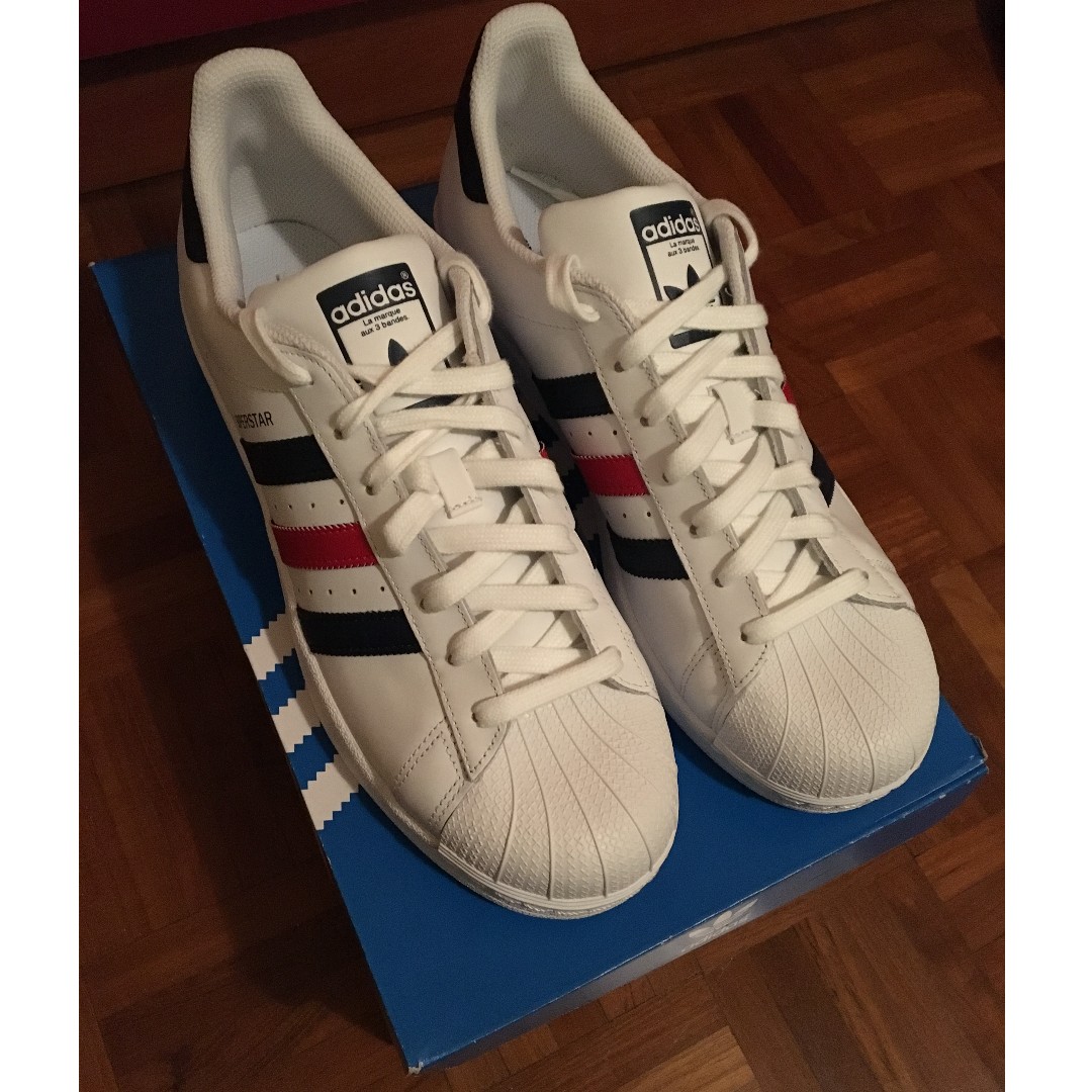 Mens adidas superstar red stripe deals