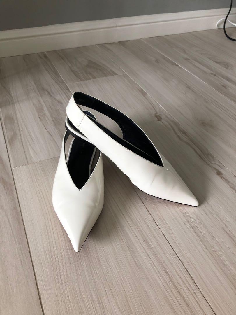 white patent flat shoes