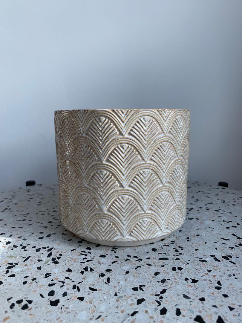 Cream Textured Glazed Ceramic Plant Pot Gardening Pots Planters On Carousell