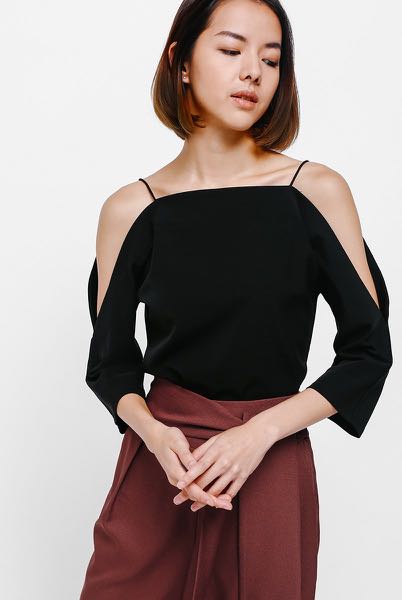 black cut out shoulder top
