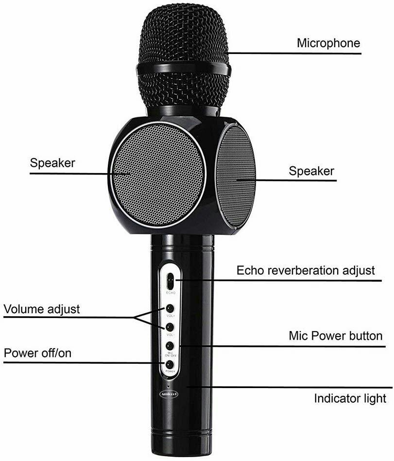 M805 Wireless Microphone Karaoke Amicool E103 Portable Karaoke Player Speaker for Apple iPhone Android Smartphone Or PC Home KTV Outdoor Party