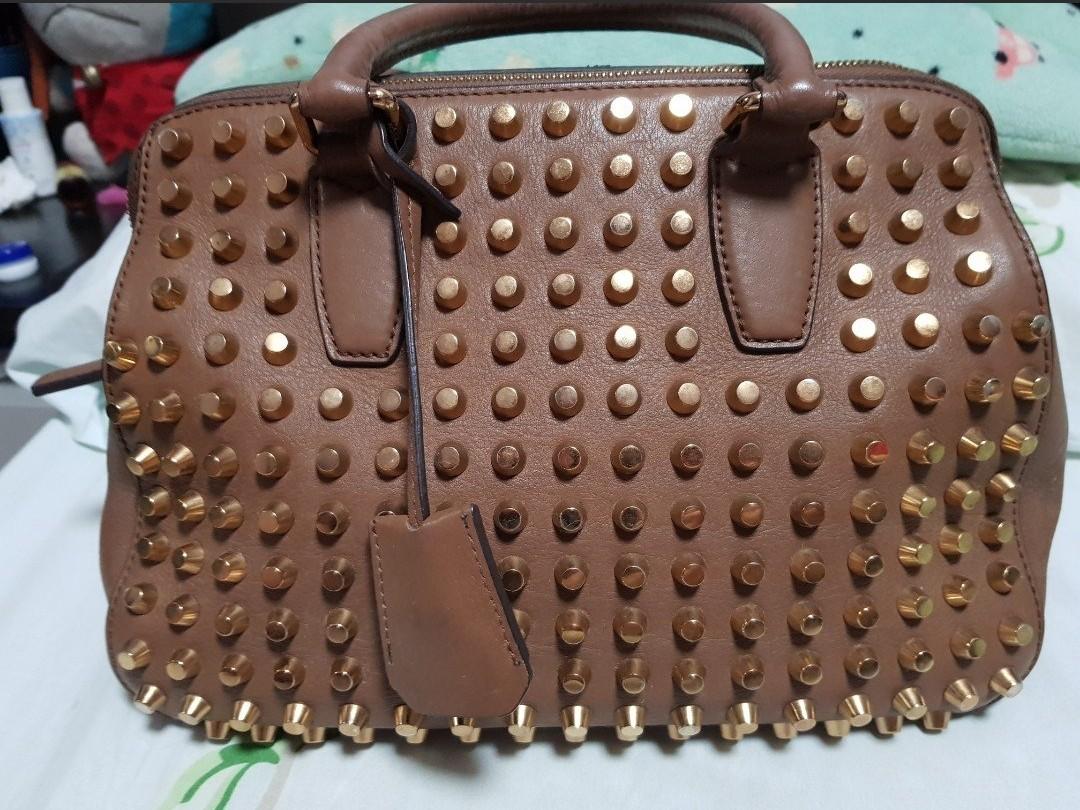 MCM Limited Edition full studded hand carry boston bag in brown