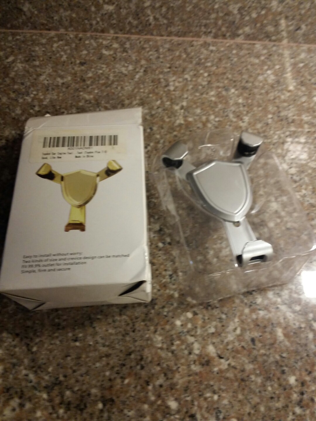 Phone Car Holder (Category: Mounts & Holders) located in Lapu Lapu. Submitted by everydays_needs (Listing ID 255330414, Image 3). Description: Brand new mobile phone car holder. Gray Color Fits on various cellphones since it can extend Box with creased but good unit.