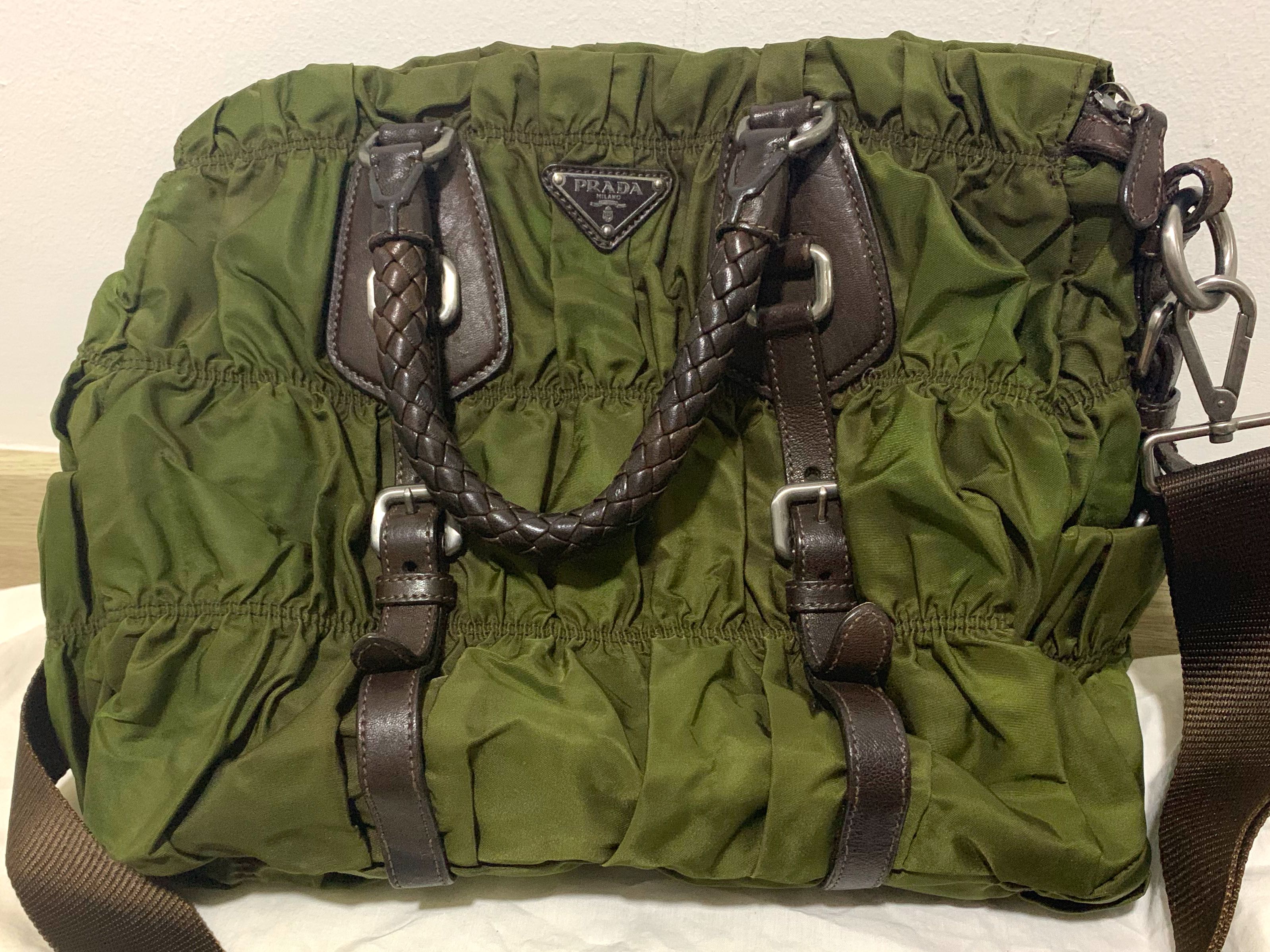 Vintage Prada Tessuto Gaufre Nylon Braided Shoulder Bag (rare color way)
