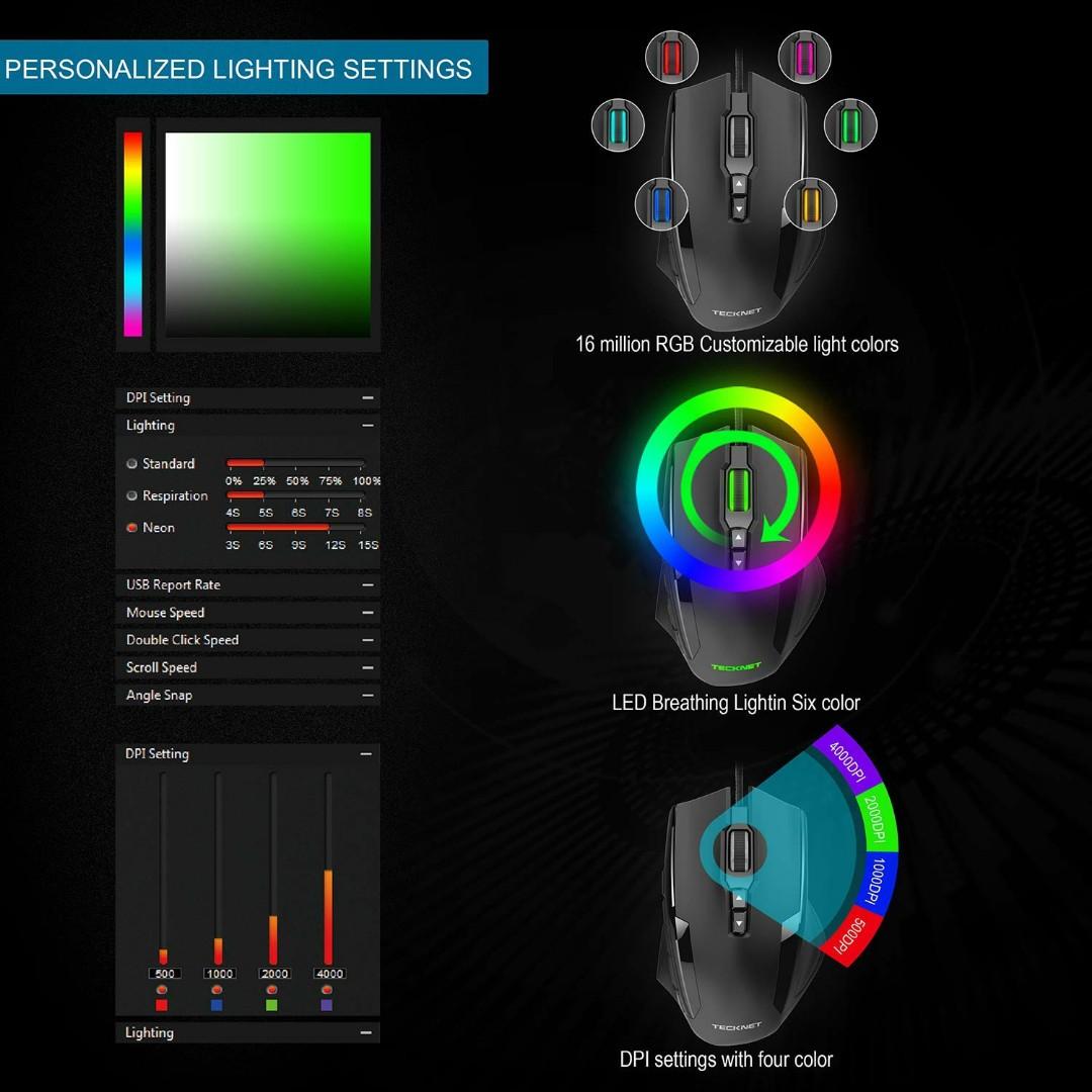 M009 Gaming Mouse with 16400 DPI, Wired RGB LED Backlit Computer Mice, Computers & Tech