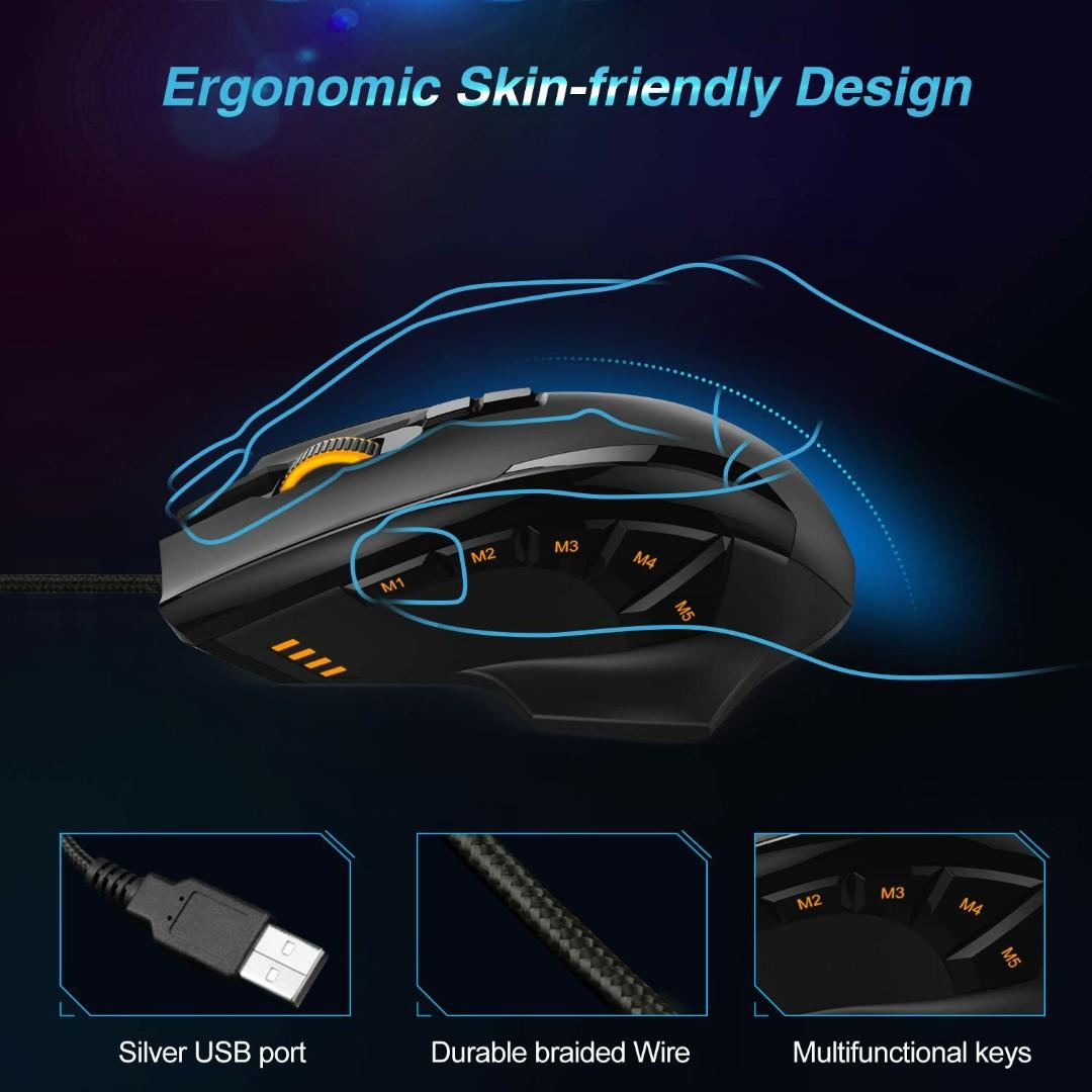 M009 Gaming Mouse with 16400 DPI, Wired RGB LED Backlit Computer Mice, Computers & Tech