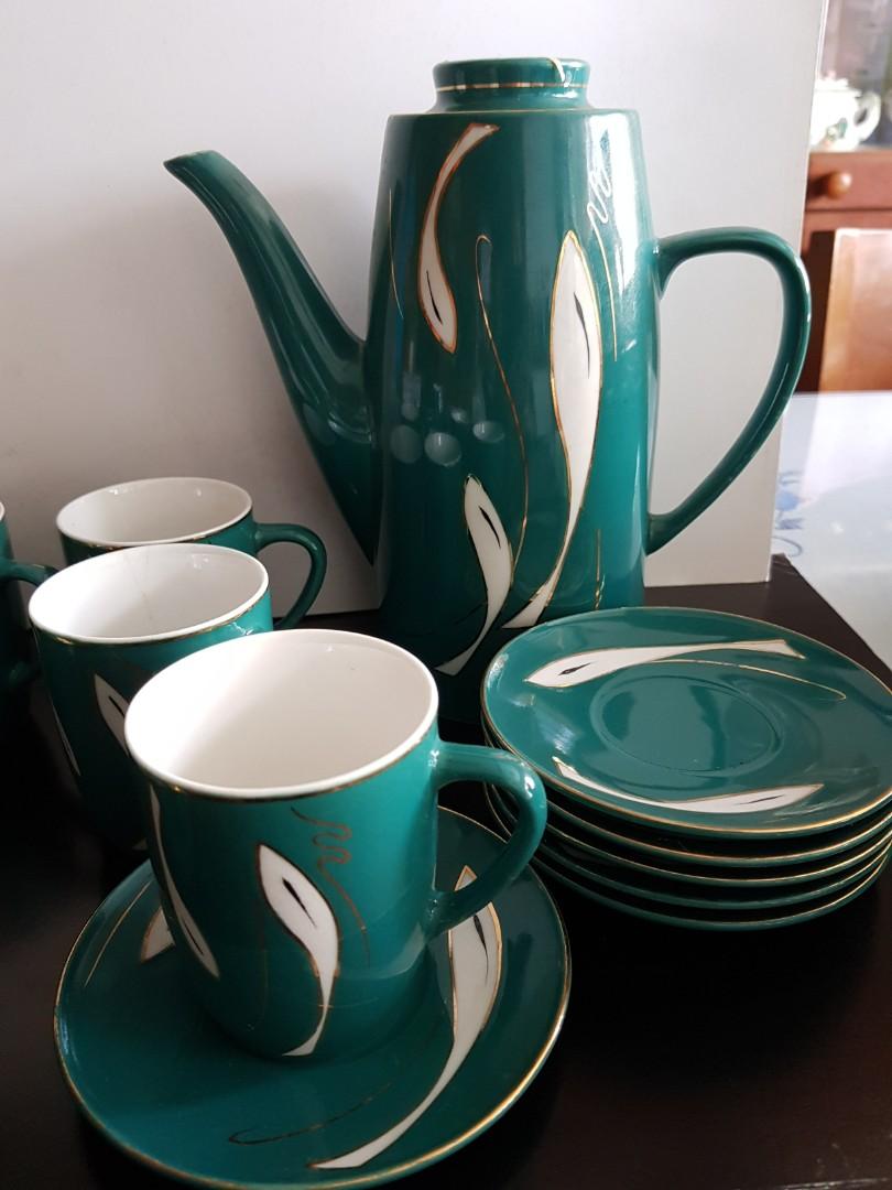 Vintage Green coffee tea set, Furniture & Home Living, Kitchenware
