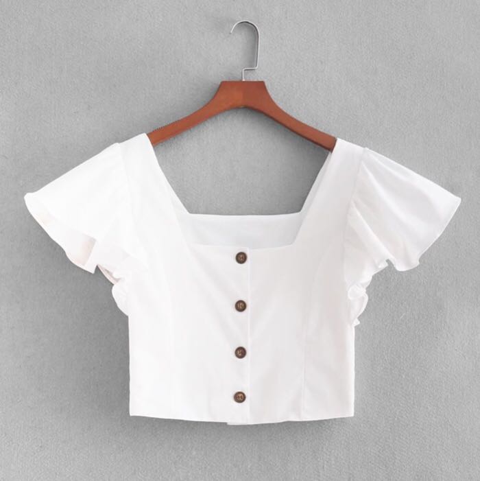 white ruffle sleeve crop top