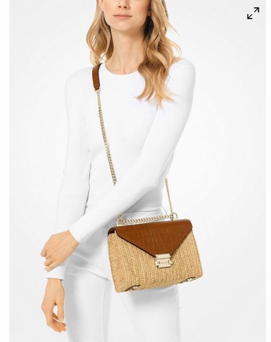 Whitney large raffia and leather convertible shoulder bag