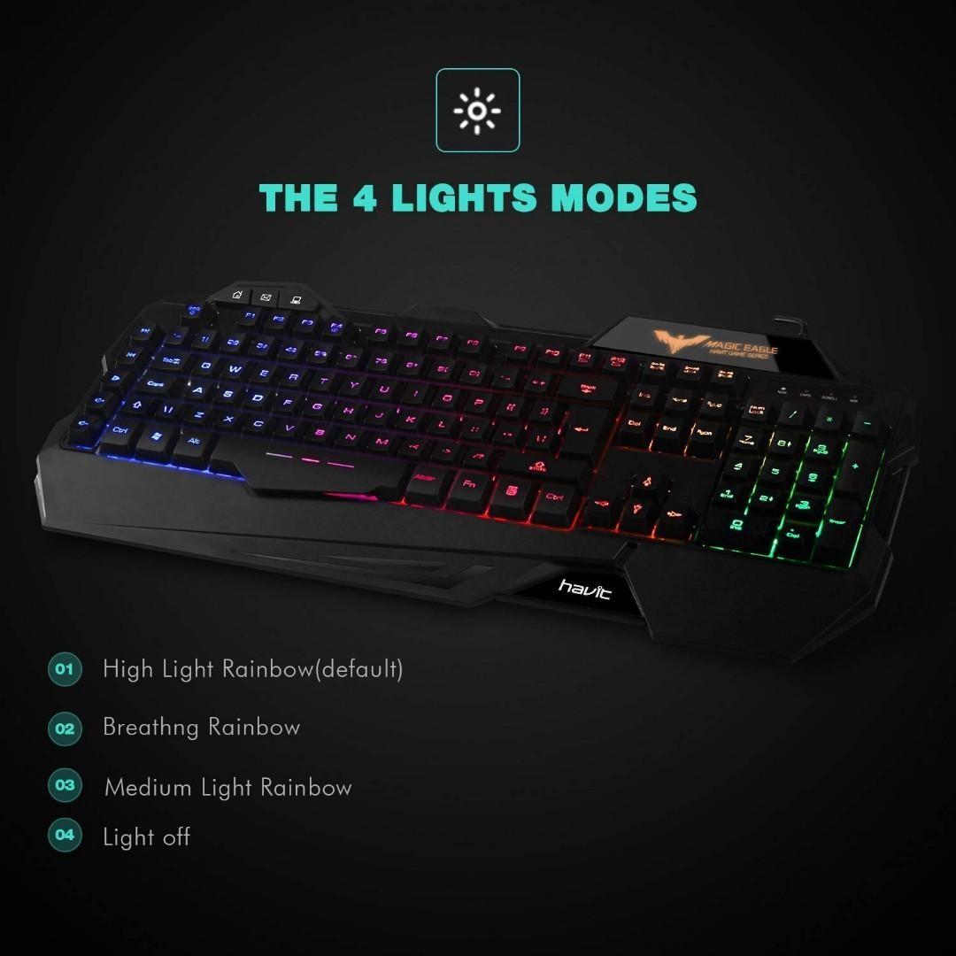 2447A) MAGIC EAGLE Gaming Keyboard {UK Layout}, HAVIT Rainbow LED