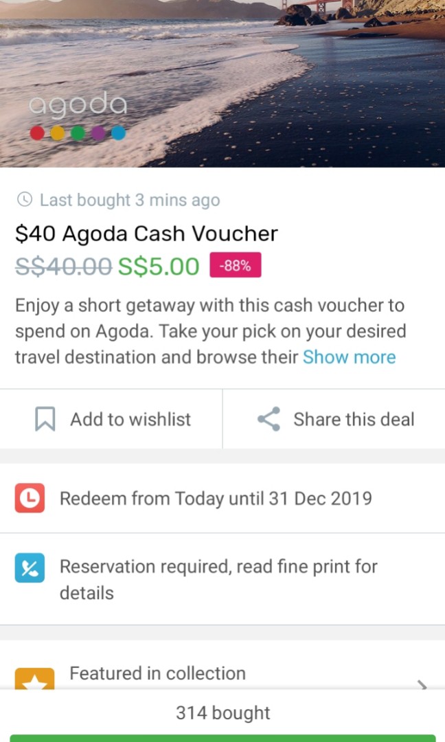 Agoda 40 Voucher, Tickets & Vouchers, Vouchers on Carousell