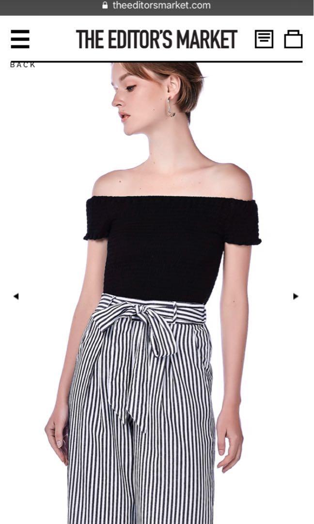 black off the shoulder smocked top