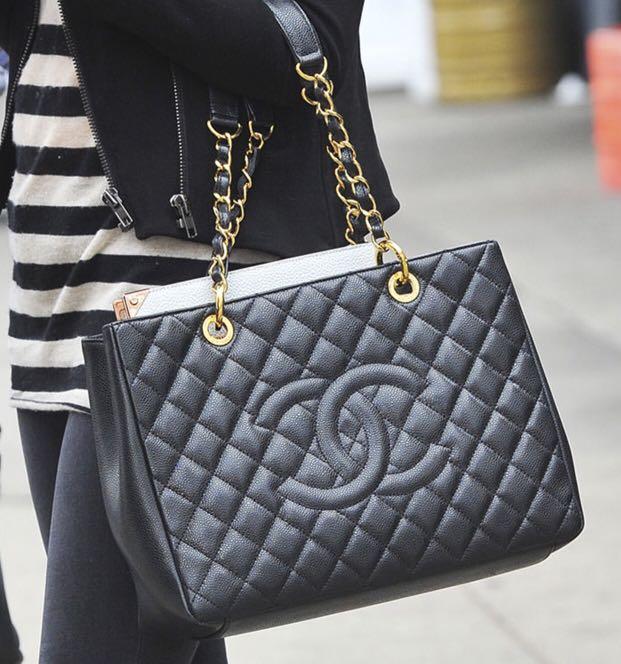Chanel GST Caviar Leather Large Shopping Tote Bag With Gold Chain