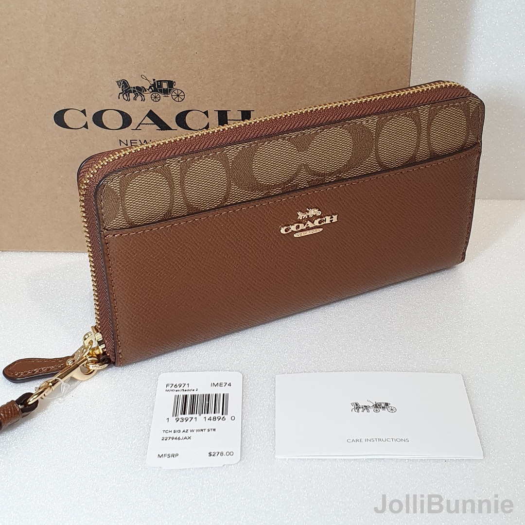COACH Accordion Zip Wallet Khaki Saddle 2 F76971 Coach Wallet Women s Long Wallet