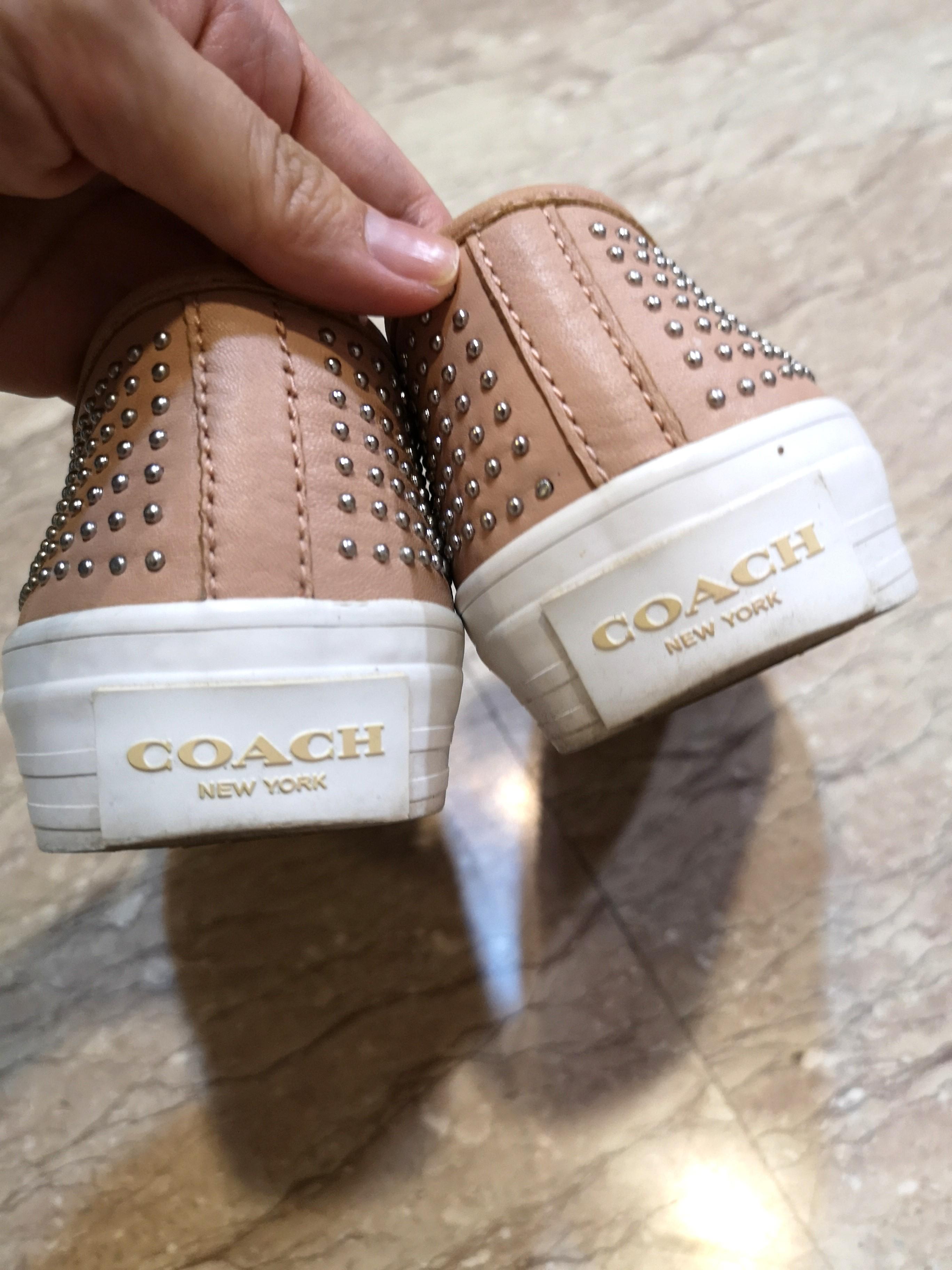 COACH leather studded pumps in beige pink nude Women s Fashion Footwear Loafers on Carousell