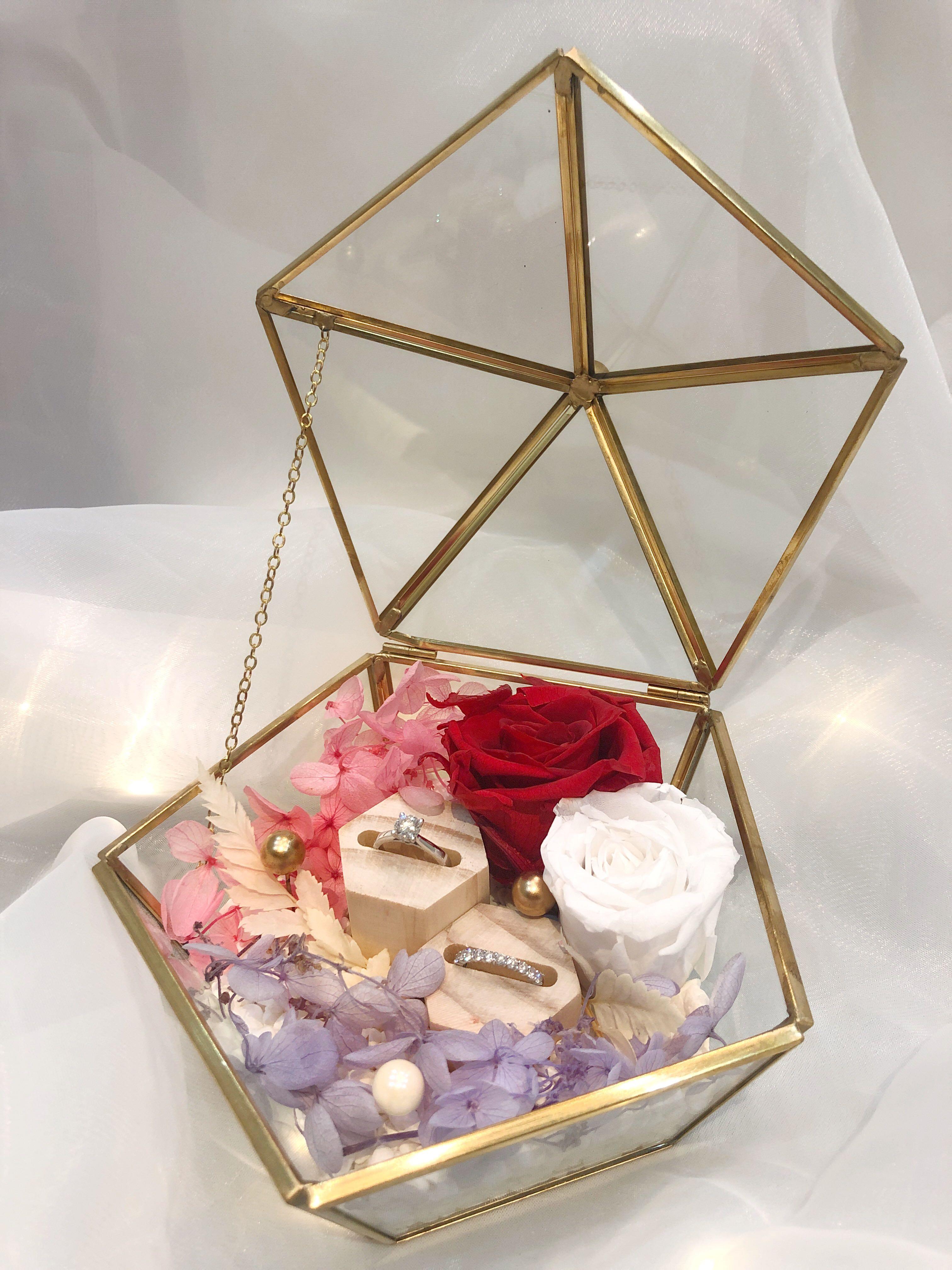 Wedding Ring Box Geometric Glass Terrarium Preserved Flowers