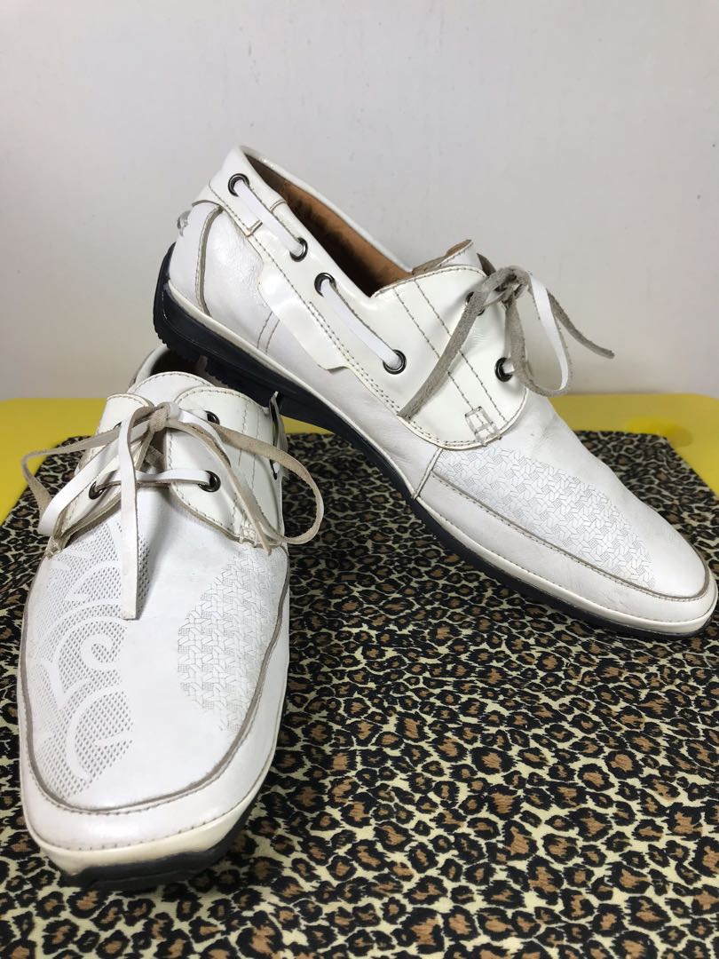 Valentino Rudy white leather boat shoes with 3D abstract Men s