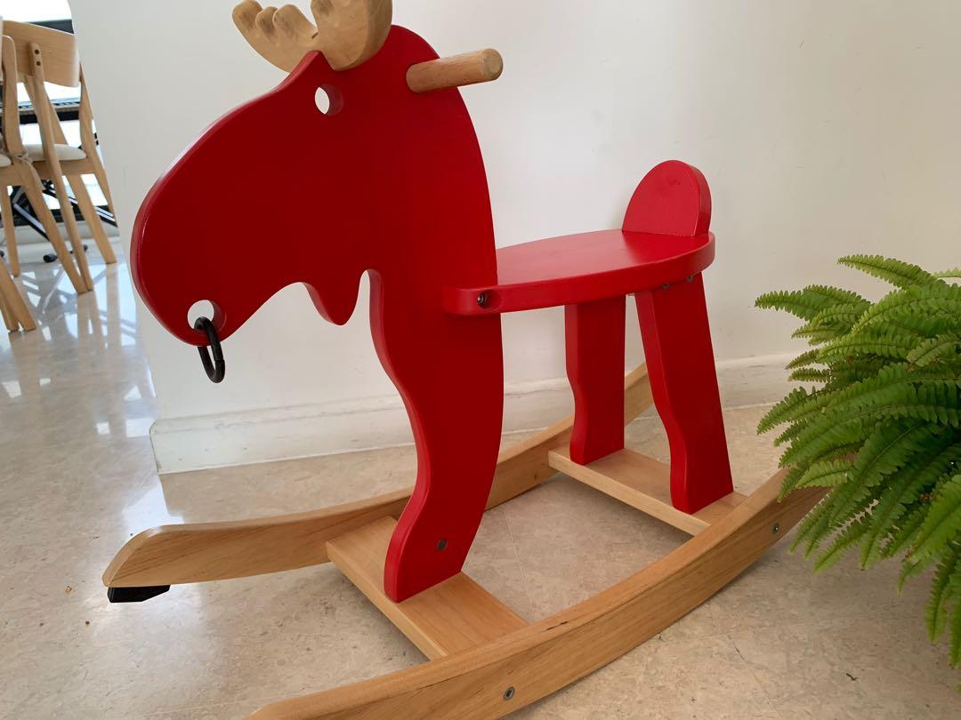 wooden moose rocking horse