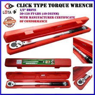 LOTA 1/2 Drive Click Type Torque Wrench 30-150FTLBS (40-203NM) Authentic Made in Taiwan