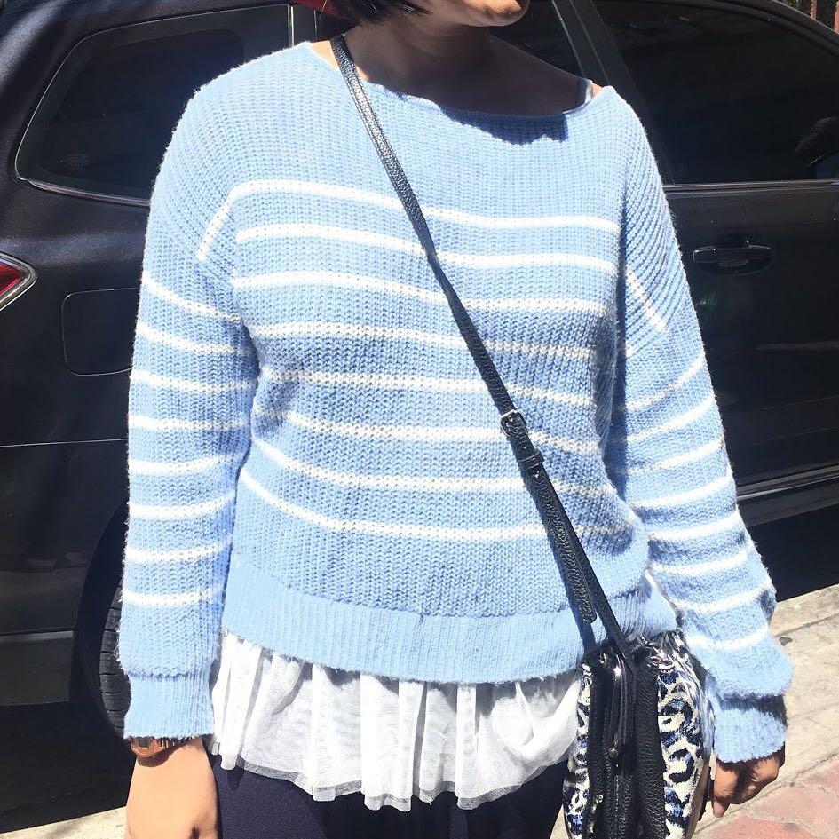 Baby Blue Sweater with Tassel (Category: Others Tops) located in Pasig City. Submitted by ambershopsalot (Listing ID 255695600, Image 1). Description: .
