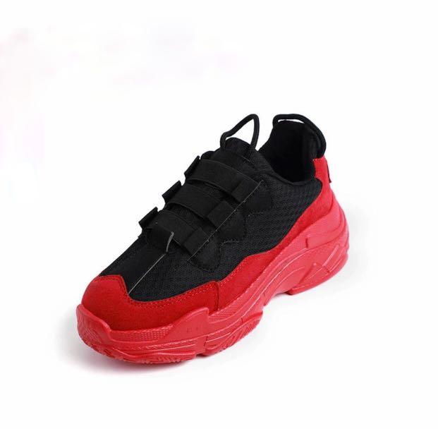 red and black platform shoes
