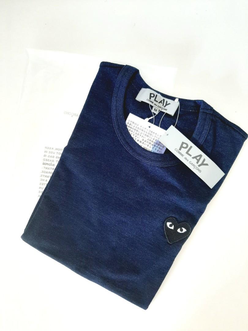 Comme De Garcons Play Grey Label Navy With Black Heart Fesyen Wanita Pakaian Wanita Atasan Di Carousell
