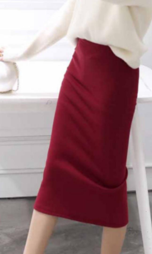 High Waist Wine Red Skirt, Women's Fashion, Bottoms, Skirts on Carousell
