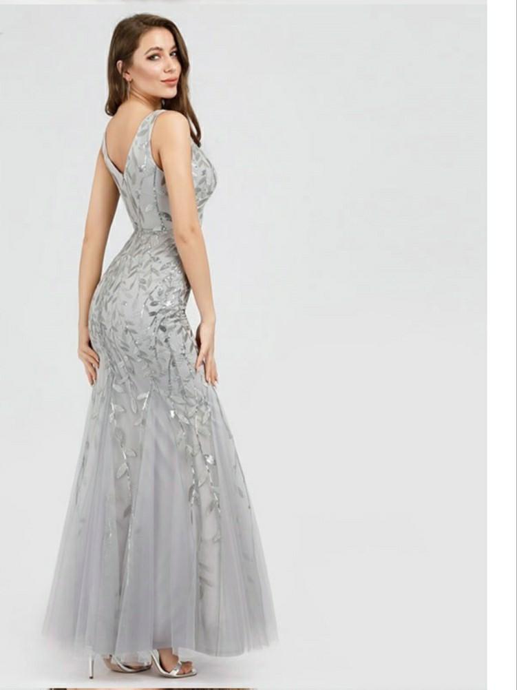 silver and blue gown