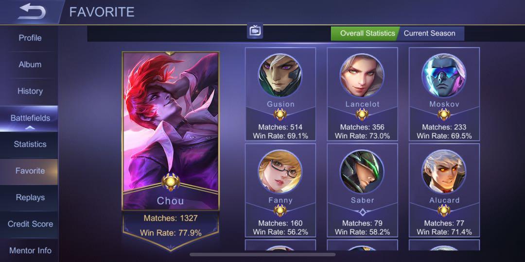 Mobile Legend Account Chou High Wr Toys Games Video Gaming In Game Products On Carousell