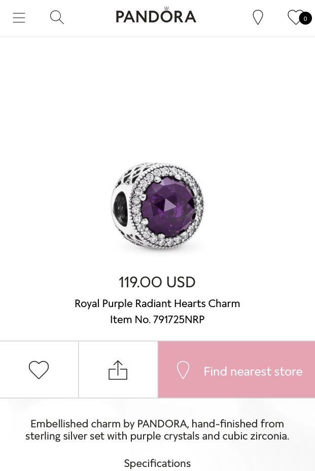 Pandora Royal Purple Radiant Hearts Charm