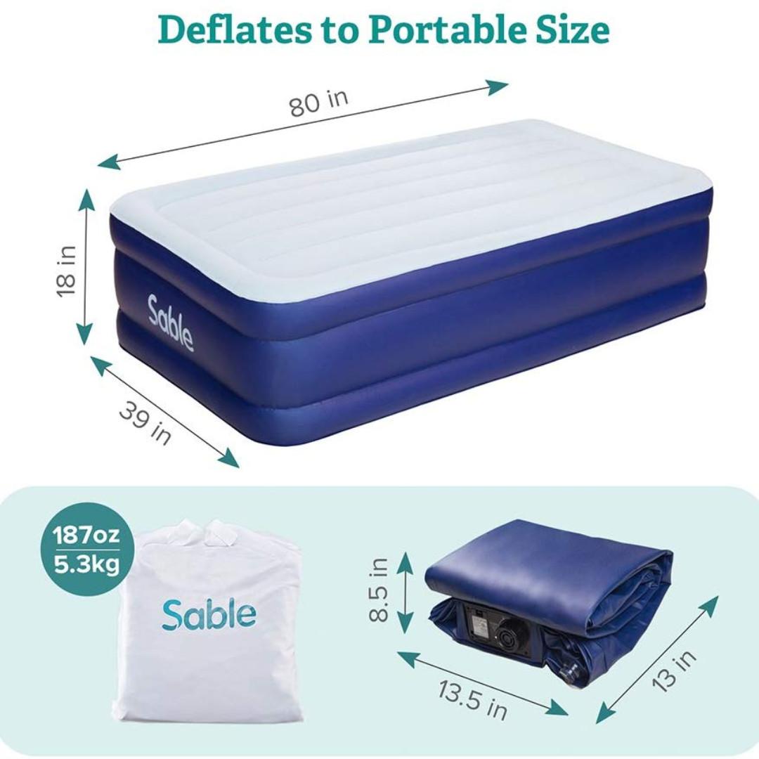 Sable Air Mattress Twin Size XL with Builtin Electric Pump, Furniture & Home Living, Furniture