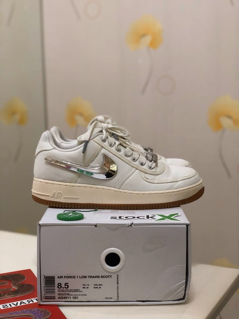USED Air Force 1 Low x Travis Scott Sail US8.5, Men's Fashion, Footwear, Sneakers on Carousell