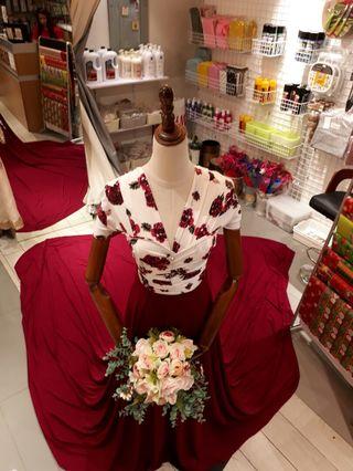 Marsala Red Long Train RENT ONLY