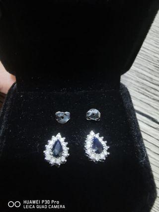 Pear cut blue Madagascar Sapphire with cz halo earrings in 925 sterling silver