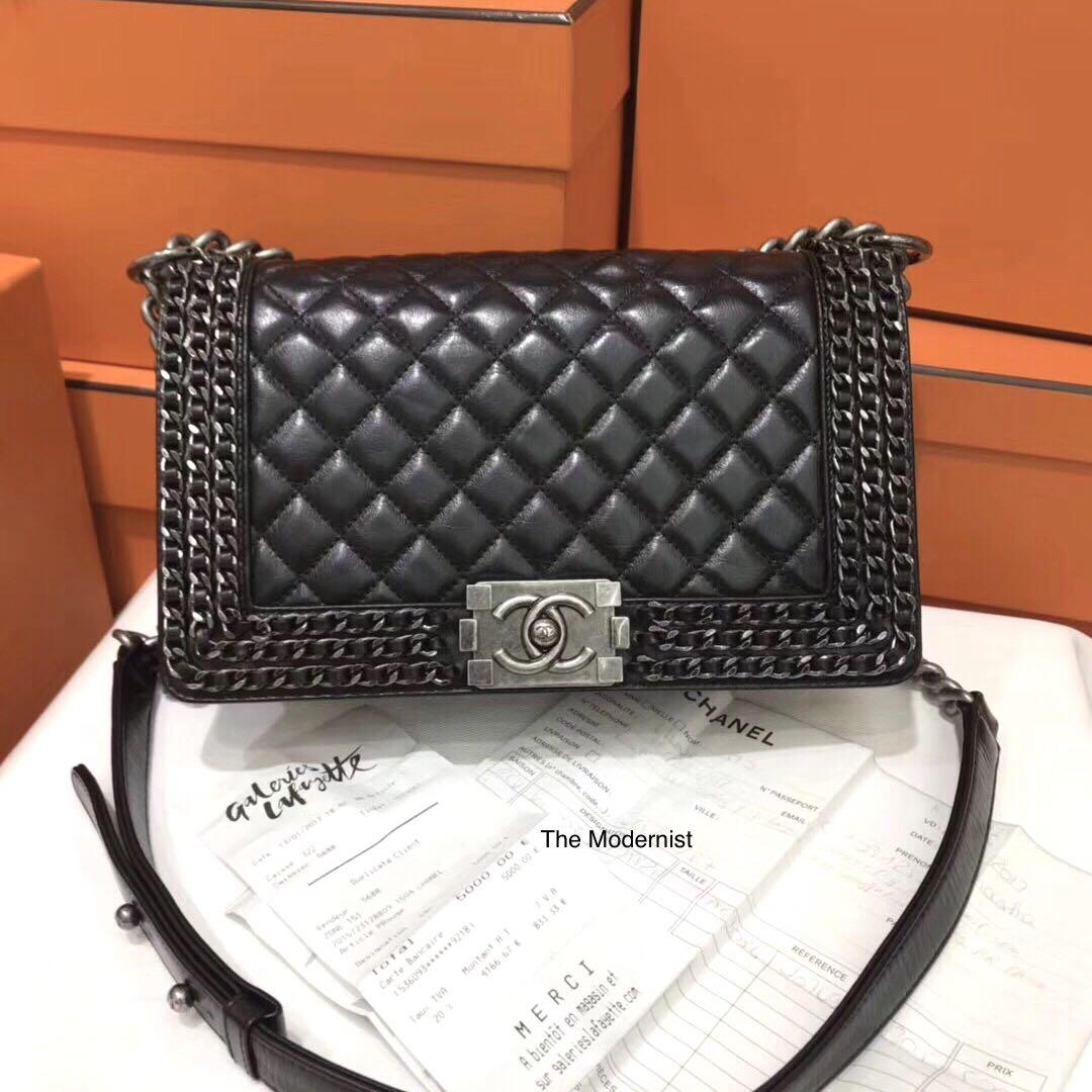 Authentic Pre-loved Chanel Le Chain Medium Boy Bag, Luxury, Bags & Wallets, Handbags on Carousell