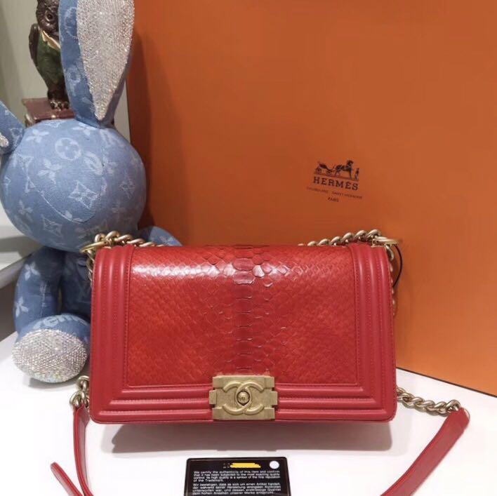Authentic Pre Loved Chanel Python Medium Le Boy Bag Luxury Bags Wallets Handbags On Carousell