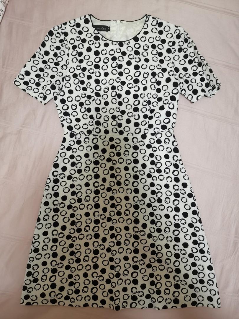 Dotted black and white formal semi casual dress Women s Fashion