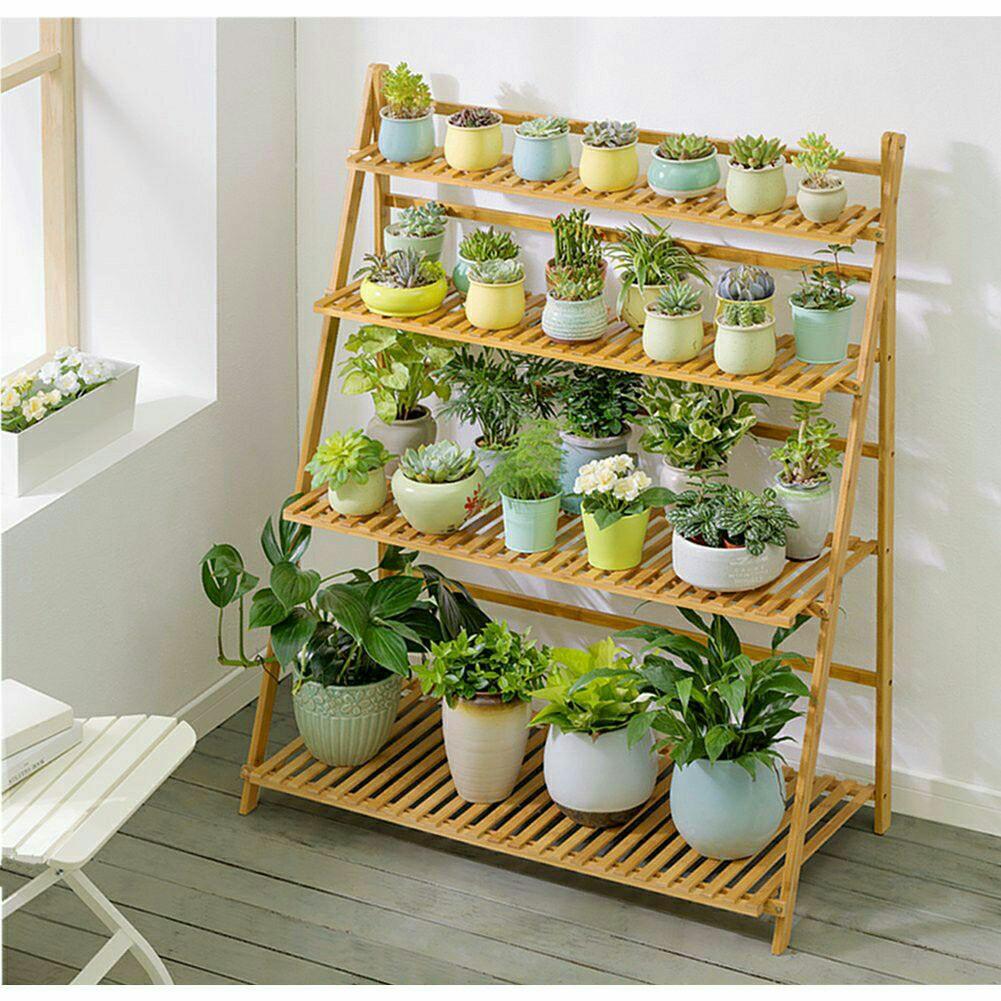 Foldable 4 Tier Bamboo Wood Flower Pot Display Plant Rack Shelf Rak Lipat Pasu Bunga 4 Tingkat Free Post Home Furniture Gardening On Carousell