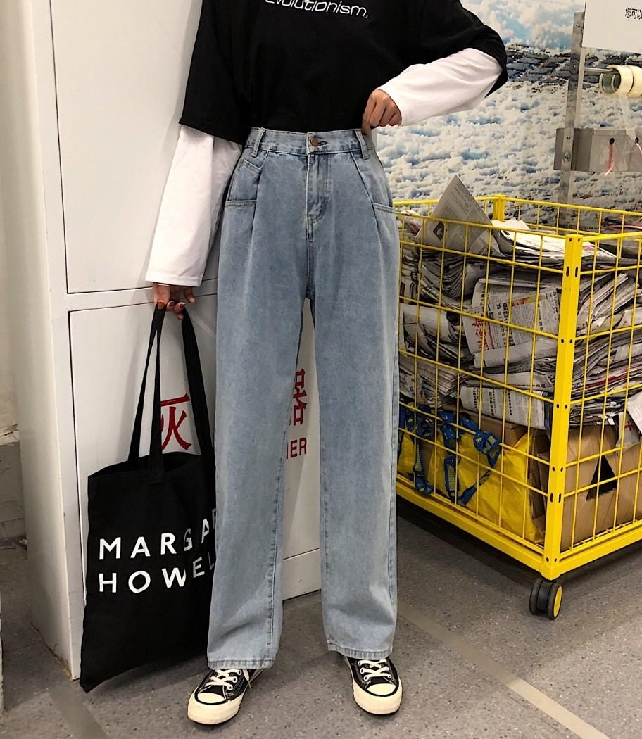 Korean new fashion chic retro daddy jeans wide legged slim fit straight cut 2019 fashion casual jeans