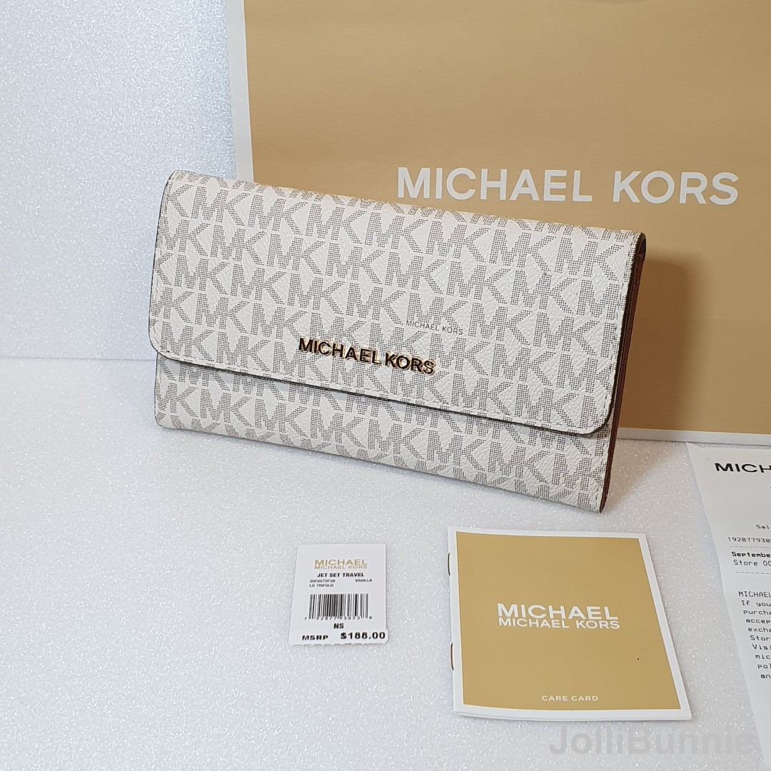 MICHAEL KORS Jet Set Travel Large Trifold Wallet (Vanilla) #35F8GTVF3B ...