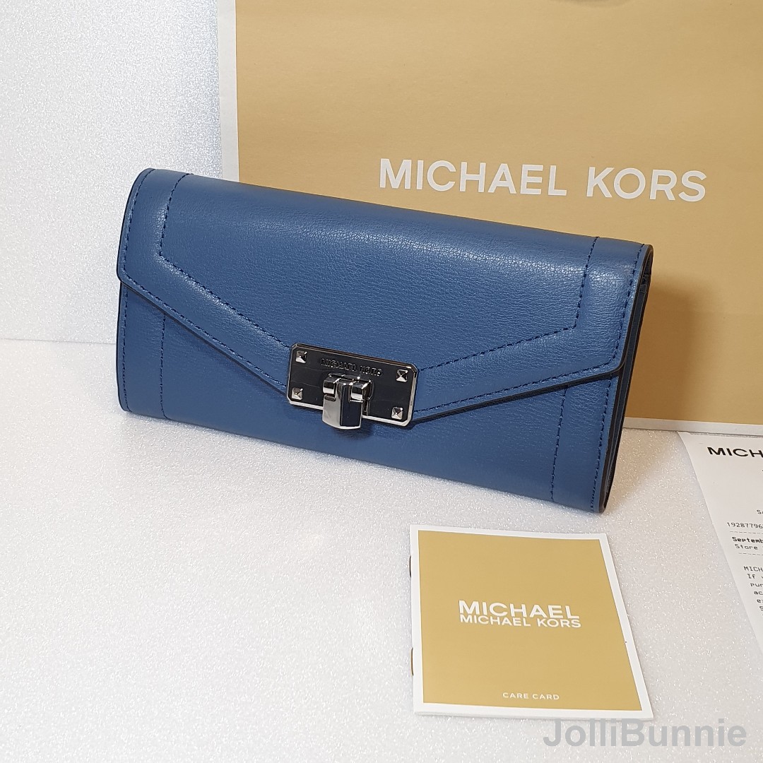 MICHAEL KORS Kinsley Large Carryall Leather Wallet Dark Chambray 35T9SYKE3L michael kors wallet long wallet