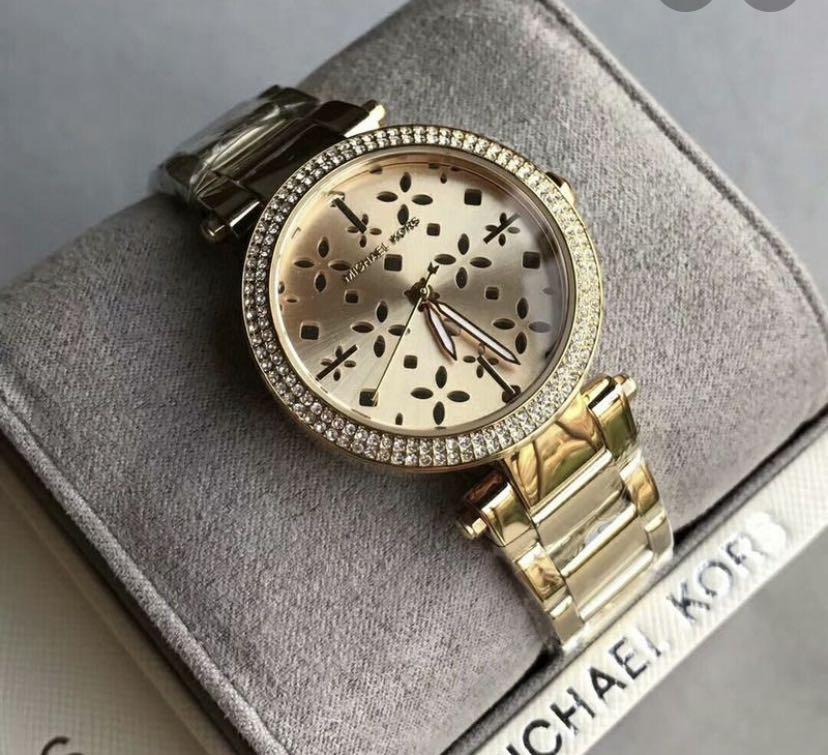 Michael Kors Mini Parker Gold Tone Floral Dial Watch MK6469