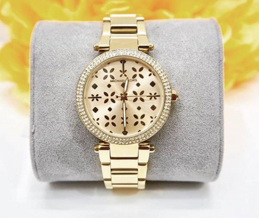 Michael Kors Mini Parker Gold Tone Floral Dial Watch MK6469