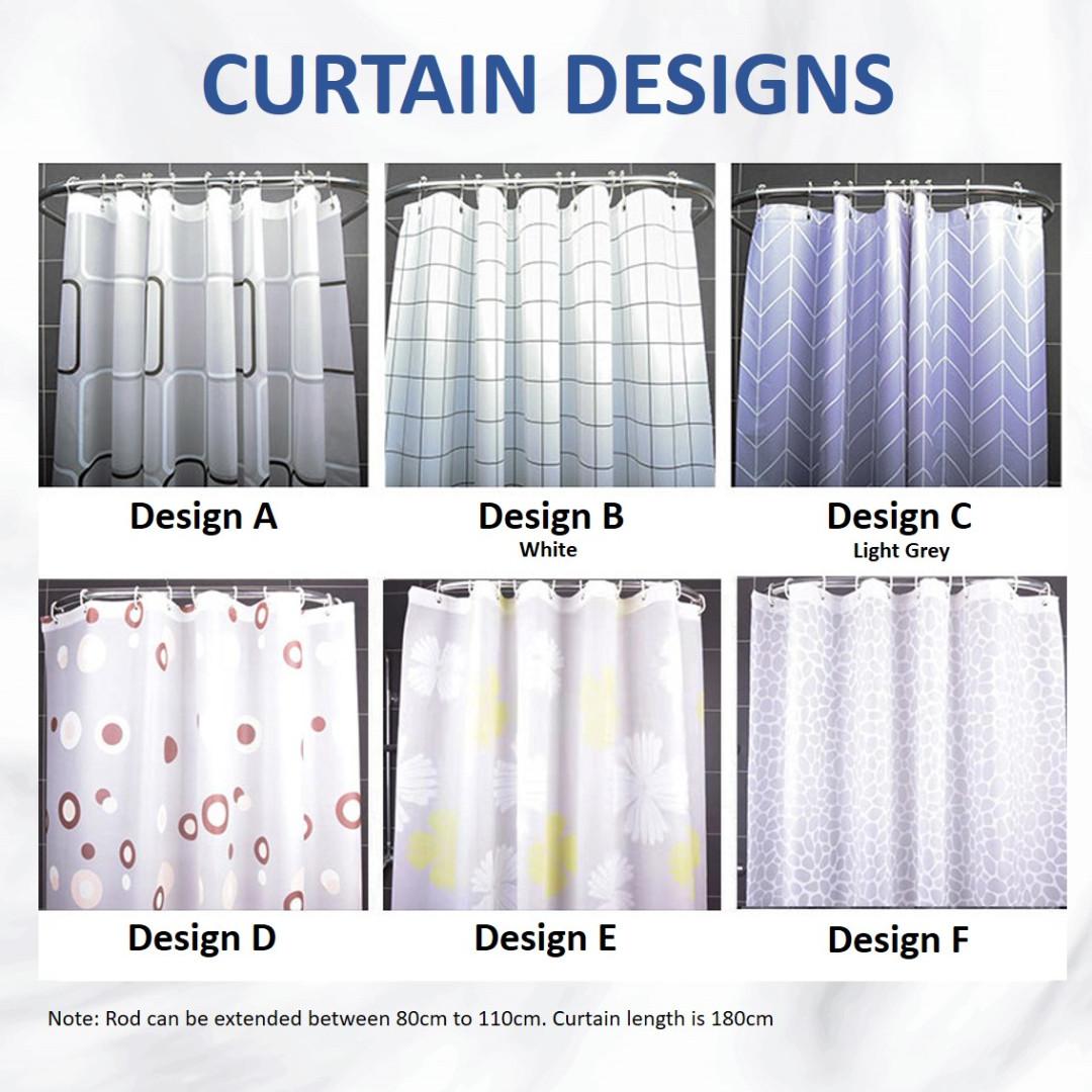Shower Curtain U Shape Rod No Drilling Waterproof Furniture