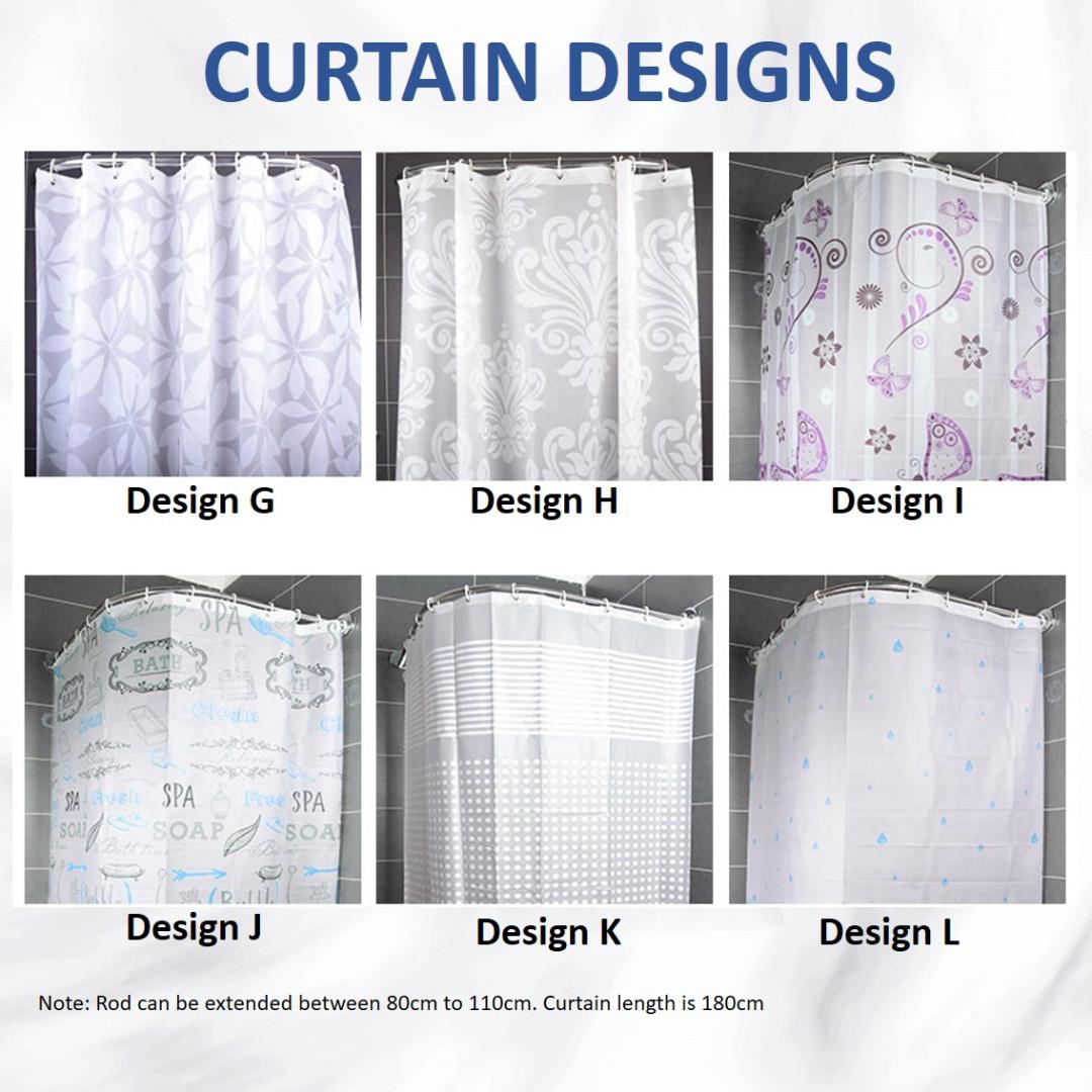 Shower Curtain U Shape Rod No Drilling Waterproof Furniture