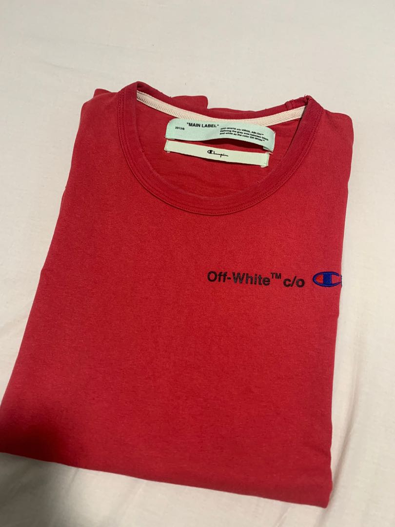 off white champion red tee