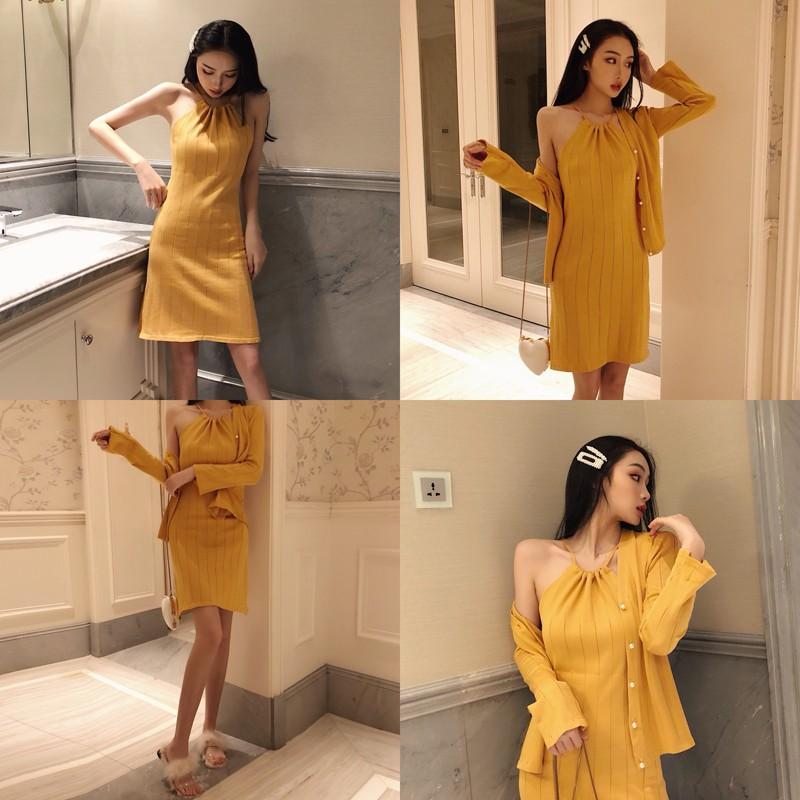 sleeveless dress with cardigan