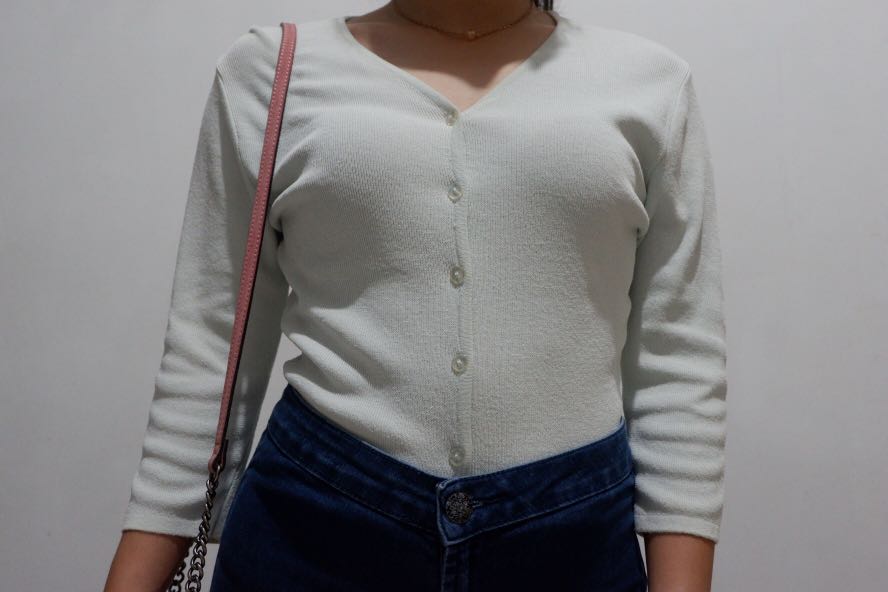 Powder Blue Cardigan Top (Category: Others Tops) located in Manila. Submitted by jas_7 (Listing ID 255901978, Image 2). Description: Powder Blue Cardigan Top - best fits S-M - no flaws #holiday300.