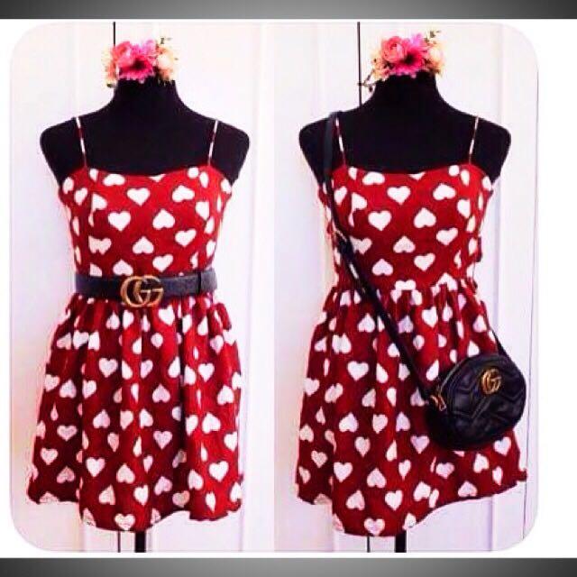 Red sweetheart dress (Category: Dresses) located in Cebu City. Submitted by kating0119 (Listing ID 255873272, Image 1). Description: S-SM. Red with white hearts. Very cute in actual. Excellent conditon (Never been used). Belt and bag not included. .