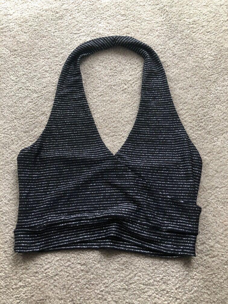 black glitter halter neck top
